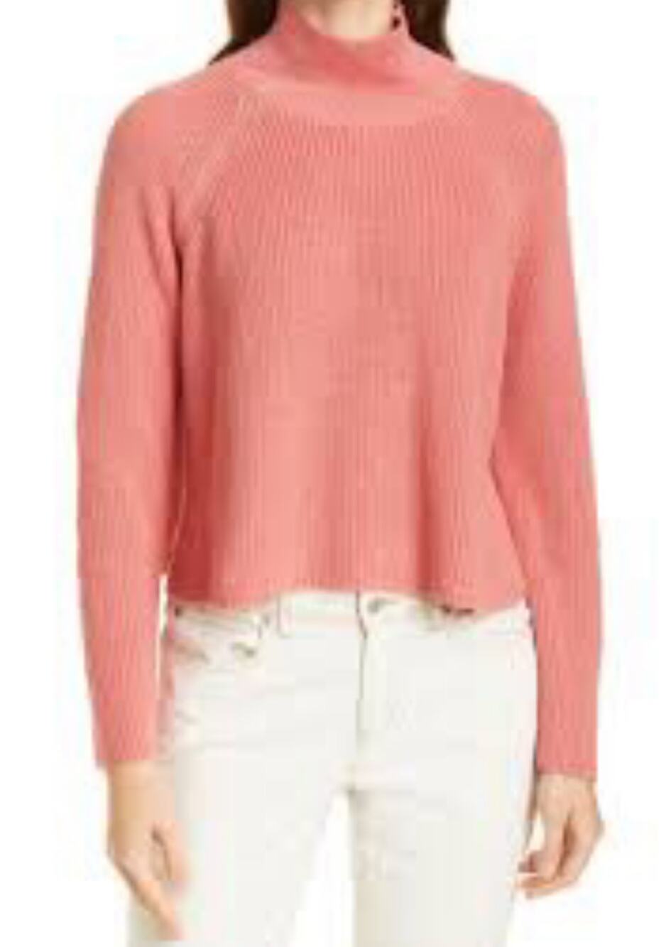 Eileen Fisher Raglan Sleeve Mock Neck Sweater in Pink - XL